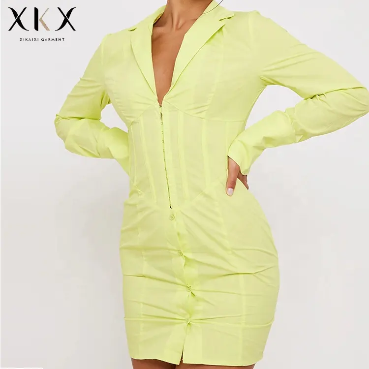 Wholesale Active Wear Long Sleeve V Neck Slim Fit Women Bodycon Dress With Corns