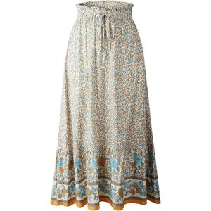 FOXA Jupe longue plissée à taille haute élastique pour femme, imprimé floral vintage, style bohème - Product Image 5