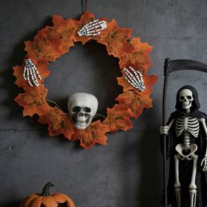 Simulated Maple Leaf Skeleton Head <b>Garland</b> Led Glowing Eye Halloween Horror Skull Wreath for Festival Decor - Product Image 2