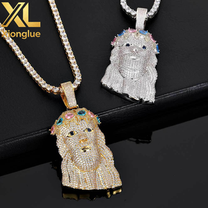 <b>Mens</b> Diamond Jesus Head Pendant Inlaid Colorful Zircon <b>Silver</b> Gold Jesus Face Christ Pendant - Product Image 6
