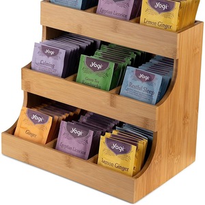 Estante de almacenamiento de bolsitas de té de bambú de madera, organizador de escritorio de 3 niveles para cápsulas de té y café, estante para bebidas - Product Image 2