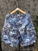 Shorts pour hommes en coton 100% camouflage, coupe ample, multi-poches, jambe droite, taille élastique, effet délavé