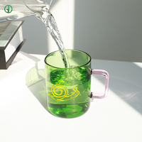 Tasse à thé Matcha de ménage peinte à la main créative et simple à rayures tasse à café en verre borosilicate avec poignée