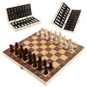 चुंबकीय उच्च गुणवत्ता लकड़ी शतरंज तह बोर्ड के साथ सेट थोक के लिए पारंपरिक खिलौना वयस्क बच्चे खेल