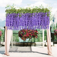 Rangkaian Bunga Tiruan Tizen, Bunga Wisteria Gantung untuk Dekorasi Dinding Taman Pernikahan