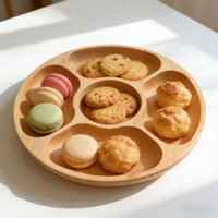 Plateau de service en bois naturel à 5 compartiments, plateau rond pour collations, biscuits, macarons, noix, plateau à apéritifs en bois réutilisable