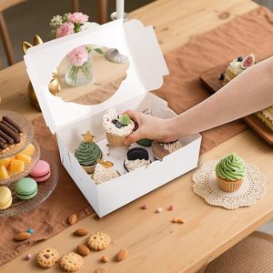 Scatola per Cupcake da 6 Pezzi, Contenitore Pieghevole Bianco con Finestra e Inserto, Scatola Monouso per Pasticceria di Grado Alimentare - Product Image 6