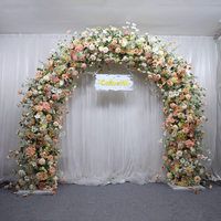 Gaya bunga mewah kustom 8 kaki imitasi Ranunculus aster kosmos kacang Poppy lengkungan bunga sebagai latar belakang foto elegan pengantin
