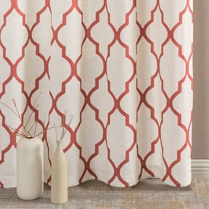 Rosso <span class=keywords><strong>su</strong></span> Beige Marocchino Mattonelle di <span class=keywords><strong>Stampa</strong></span> Tende per il Salone Quadrifoglio Lino Misto Lino Tessuto Geometria Reticolo Anelli di Tenuta sulla parte superiore - Product Image 5