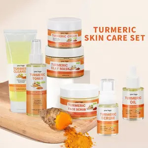 Private Label Facial Tumeric Skincare Set Anti Acne Whitening Anti Aging Organic Beauty Turmeric Korean Skin Care Set