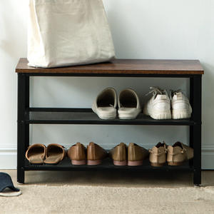 Scaffale da banco in <span class=keywords><strong>legno</strong></span> <span class=keywords><strong>con</strong></span> struttura in metallo scaffale per scarpe industriale moderno a 2 livelli economico <span class=keywords><strong>con</strong></span> sedile - Product Image 2