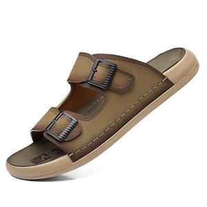 Sandales décontractées d'été pour hommes, à bout ouvert, avec empeigne en maille respirante, semelle souple en cuir véritable, soutien de la voûte plantaire, à enfiler - Product Image 5