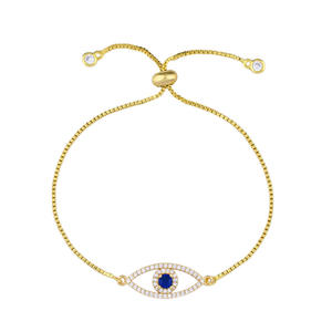 Grosir gelang liontin mata jahat Yunani zirkonia kubik dapat disesuaikan berlapis emas 24K perhiasan Bohemian perlindungan cantik - Product Image 2