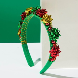 <span class=keywords><strong>Serre</strong></span>-tête de Noël tendance rouge et <span class=keywords><strong>vert</strong></span> doré, simple, en <span class=keywords><strong>velours</strong></span> fin, avec perles et clochettes - Product Image 4