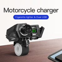 Pengisi Daya USB Ganda 12V 24V untuk Mobil & Motor 4.2A dengan Voltmeter Digital & Soket Pemantik Rokok, Dudukan Stang & Kaca Spion