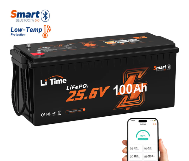 Ready LiTime 24V 100Ah 200Ah 280Ah 560Ah 5Kwh Bluetooth Lifepo4 Lithium Battery for Emergency Response Trailer Trolling Motor