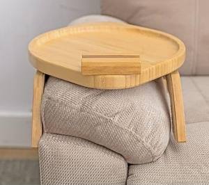 <span class=keywords><strong>Plateau</strong></span> de canapé en bambou avec support de téléphone rotatif à <span class=keywords><strong>360</strong></span>°, taille et forme personnalisées, design pliable écologique pour salon - Product Image 4