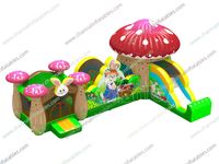 Parcours d'obstacles gonflable Lapin Champignon avec toboggan, jeux d'escalade et aire de saut décorative pour l'extérieur
