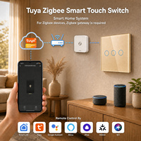 Interruptor Táctil de Pared 1234 Gang Eu UK Zigbee Tuya Universal para Hogar Inteligente con Control Alexa, Compatible con Luces de un Solo Cable y sin Cable, con Dimmer y Cortinas