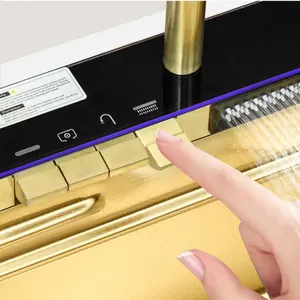 Tiktok xu hướng mới Vàng Nano SUS 304 tích hợp máy giặt cốc tự động Piano hiển thị kỹ thuật số Hai vòi thác nước bồn rửa nhà bếp