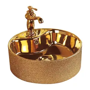Wastafel Kamar Mandi Berlapis Emas Seni Mewah Gaya Kerajaan Kustom Tangadin untuk Wastafel Hotel Kamar Mandi Emas