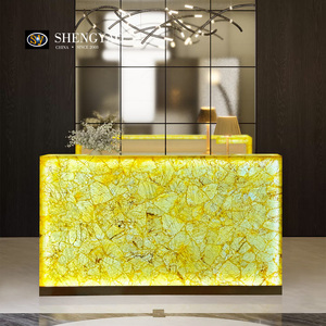 Planche de comptoir en pierre translucide en quartz onyx <span class=keywords><strong>jaune</strong></span> naturel avec design rétroéclairé pour comptoir de réception, comptoir de bar - Product Image 6
