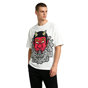 T-shirt graphique décontracté avec logo personnalisé, motif masque de démon japonais <span class=keywords><strong>Yokai</strong></span>, 100% coton, coupe ample unisexe, style streetwear Harajuku, coupe carrée - Product Image 1