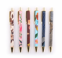 Stylo bille à pression en métal avec impression florale, style antique, en gel