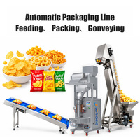 Ligne d'emballage automatique VFFS avec machine d'alimentation et convoyeur pour popcorn, chips de pommes de terre, snacks soufflés, chips de bananes, noix, machine d'emballage