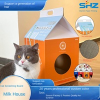 Maison pour chat Série Milk House Nid pour chat Portable Grande boîte colorée Impression recto verso Grattoir à griffes résistant à l'usure en carton ondulé