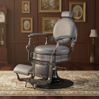 Fauteuil de barbier vintage en cuir gris, style classique antique, robuste, pivotant, de luxe, rétro, avec fonction inclinable