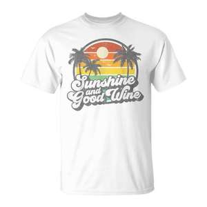 Camiseta Retro Sunshine And Good Wine Beach, unisex, de algodón, con cuello redondo, manga corta, estilo vintage para vacaciones para adultos - Product Image 1