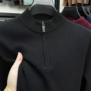 OEM Men's High Neck Wool Zipper Knitted Sweater Custom Turtleneck Fleece Pullover Men Winter Half Zip Cashmere Sweater For Men