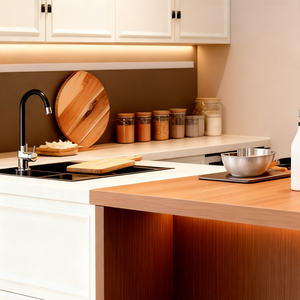 Mobile da Cucina Americano Classico in Legno Massello di Rovere Rosso Verniciato con Ante in Compensato, Configurazione di Alta Gamma - Product Image 4