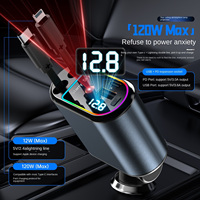 Cargador de Coche Starry Sky C9 de Alta Gama con Adaptador de Carga Rápida de 120 W, Cable Retráctil, Multifunción 1 en 4, Pantalla Digital