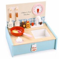 Cuisine miniature en bois pour enfants, jeu de simulation de cuisine avec cuisinière, évier, robinet, accessoires et horloge