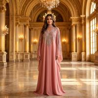 Kaftan Abaya de Luxe Fait Main avec Strass, Col en V, Manches Chauve-Souris, Coupe Ample, Robe Longue de Soirée Musulmane, Tenue Islamique pour Femmes, Idéale pour l'Aïd