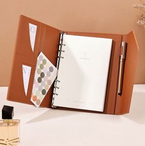 Custom Engraved A5 Tri-Fold Square Design Business Notebook Set 100 Sheets Leather Cover Spiral Style <b>Pen</b> Slot Packaging Gift - Product Image 1