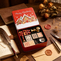 Boîte en fer recyclable carrée Joyeux Noël, motif maison en pain d'épices, boîte en fer de qualité alimentaire, emballage cadeau pour biscuits de Noël