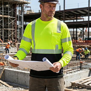 Chemise <span class=keywords><strong>de</strong></span> sécurité réfléchissante haute visibilité à manches longues, vêtements <span class=keywords><strong>de</strong></span> <span class=keywords><strong>travail</strong></span> haute visibilité classe 2, support <span class=keywords><strong>de</strong></span> logo personnalisé pour la construction - Product Image 4
