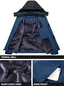 Giacca <span class=keywords><strong>da</strong></span> Sci con Cappuccio in Pile Personalizzata per Uomo, Antivento, Impermeabile, Calda, Invernale, con Fodera in Pile, per Acquisti all'Ingrosso - Product Image 2