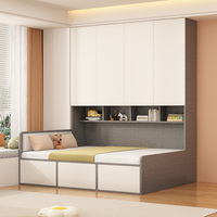 Lit armoire intégré en bois massif moderne, design Tatami, petit format, multifonctionnel, écologique, avec bureau de rangement réglable en hauteur