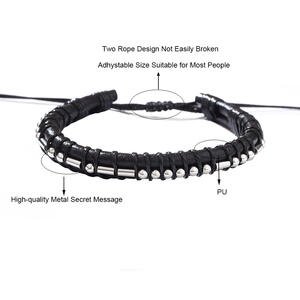Bracelet perlé en acier inoxydable tendance personnalisé bracelet pour hommes en PU et cuir véritable couples bracelet en code Morse - Product Image 3