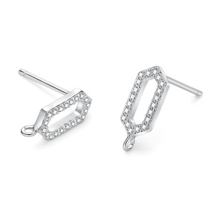 S925 Sterling Silver Cubic Zirconia Post Stud Earrings 18K Emas CZ Temuan Ear Piercing Plugs dengan <span class=keywords><strong>Loop</strong></span> untuk Membuat DIY - Product Image 4