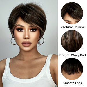 מפעל משלוח מהיר קצר פיקסי לחתוך שיא חום סינטטי פאות טבעי צבעוני שכבות פאה עם פוני רך עבור נשים - Product Image 3