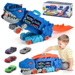 Kids Foldable Sliding 25-Inch Race Track Transforms into Standing T-rex Transport Dinosaur Truck Toy