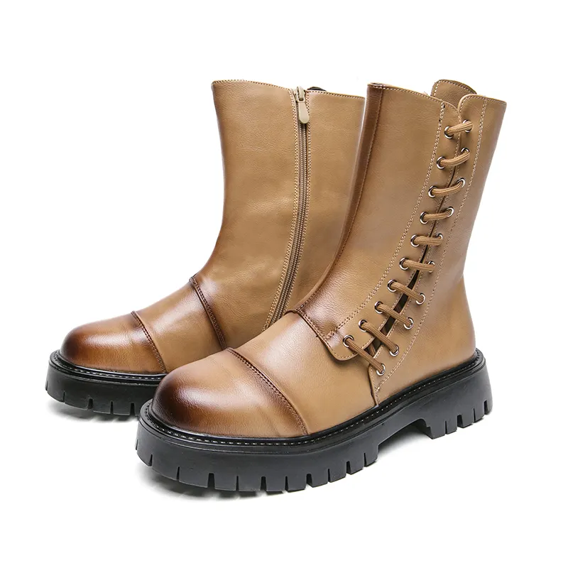 New Fashion Blast Street British New Botas de moto de suela gruesa High Top Men's Single Boot