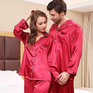 Traje de noche con mangas satinadas Pijamas de manga larga Pijamas para dormir para parejas Pijamas a juego para parejas - Product Image 1