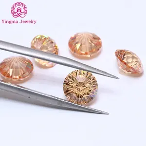 Lab created artificial cz stones champagne color round shape fireworks cut gemstones zirconia 8 mm loose cubic zircon stone