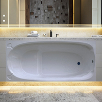 Baignoire encastrée rectangulaire moderne en acrylique blanc, bain relaxant écologique pour appartement, hôtel, villa, accessoire de salle de bain avec drain